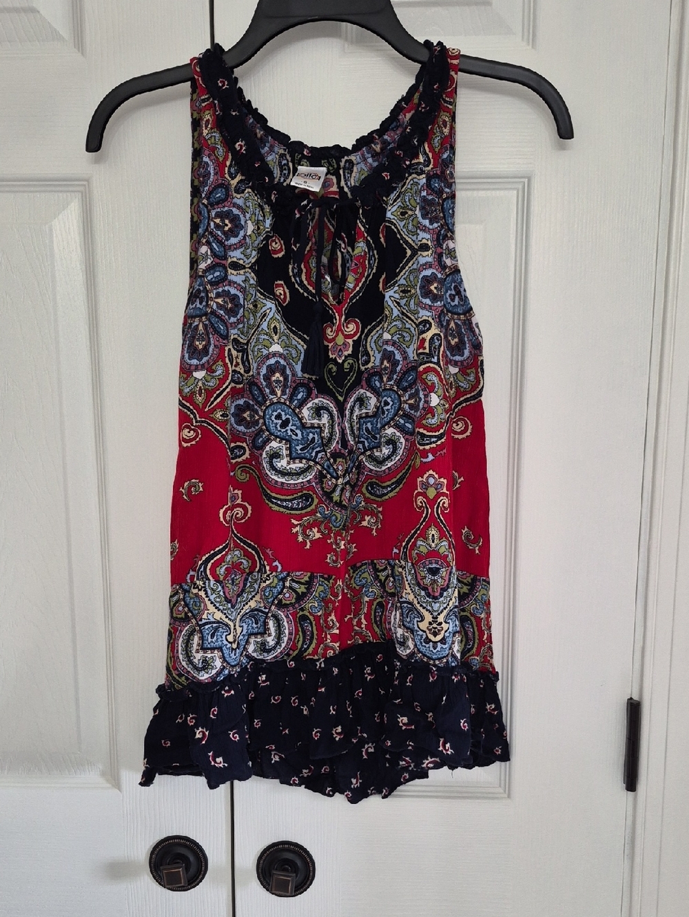 Boho Paisley Sleeveless Tank - Red & Navy